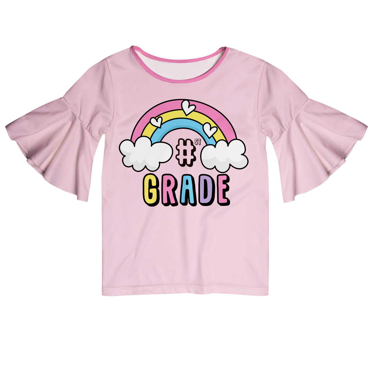 Rainbow And Grade Number Pink Short Sleeve Ruffle Top - Wimziy&Co.