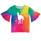 Unicorn Name Rainbow Watercolor Short Sleeve Ruffle Top - Wimziy&Co.