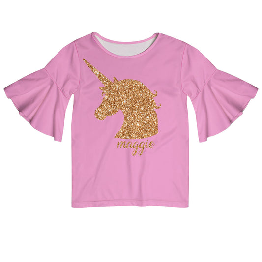 Unicorn Name Pink Short Sleeve Ruffle Top - Wimziy&Co.