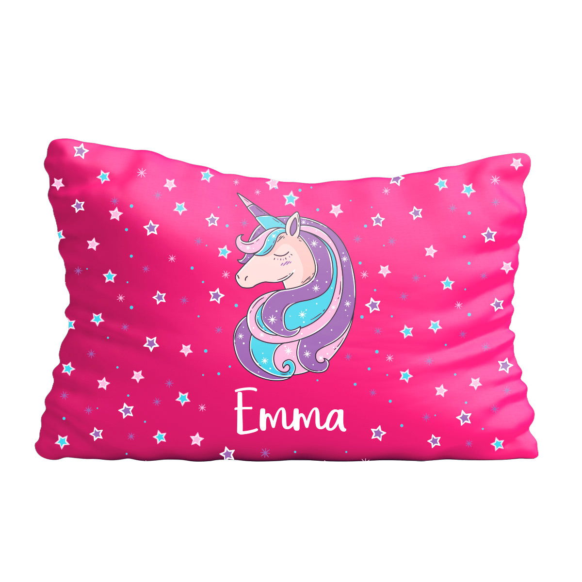 Unicorn and stars name pink pillow case - Wimziy&Co.