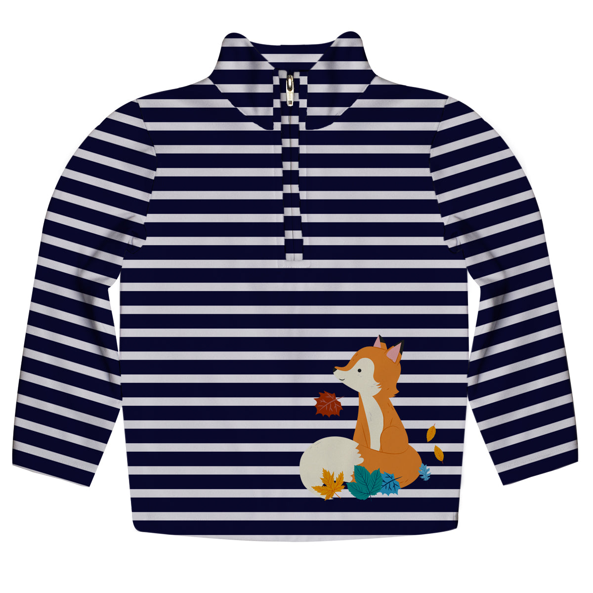 Girls navy and white fox long sleeve quarter zip sweatshirt - Wimziy&Co.