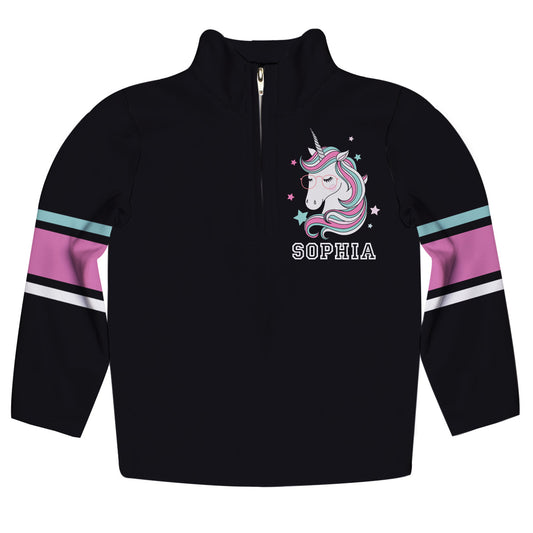 Black and pink unicorn quarter zip sweatshirt with name - Wimziy&Co.