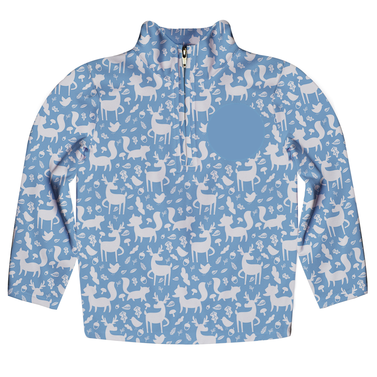 Light blue woodland animals long sleeve quarter zip sweatshirt with monogram - Wimziy&Co.