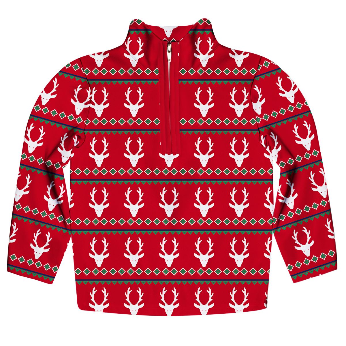 Red and white reindeers long sleeve quarter zip sweatshirt - Wimziy&Co.